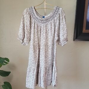 Old Navy Cream Brown Floral Smocked Collar/Sleeves Ruffled Tiered Sundress Small